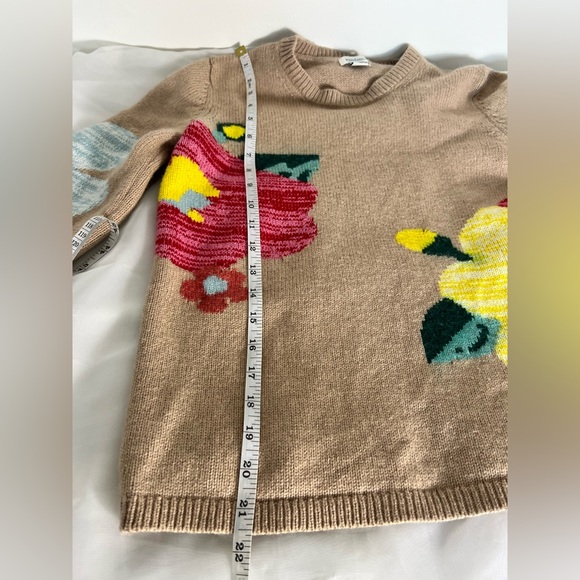 Sundance Winter Flowers Sweater Tan Floral Crewneck Lambswool Cashmere M - Picture 5 of 9
